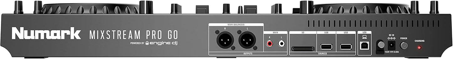 Numark Mixstream Pro Go Portable DJ Controller | Battery-Powered Standalone DJ Mixer with Stem Separation, Wi-Fi Streaming, Built-In Speakers, and 7" Touchscreen