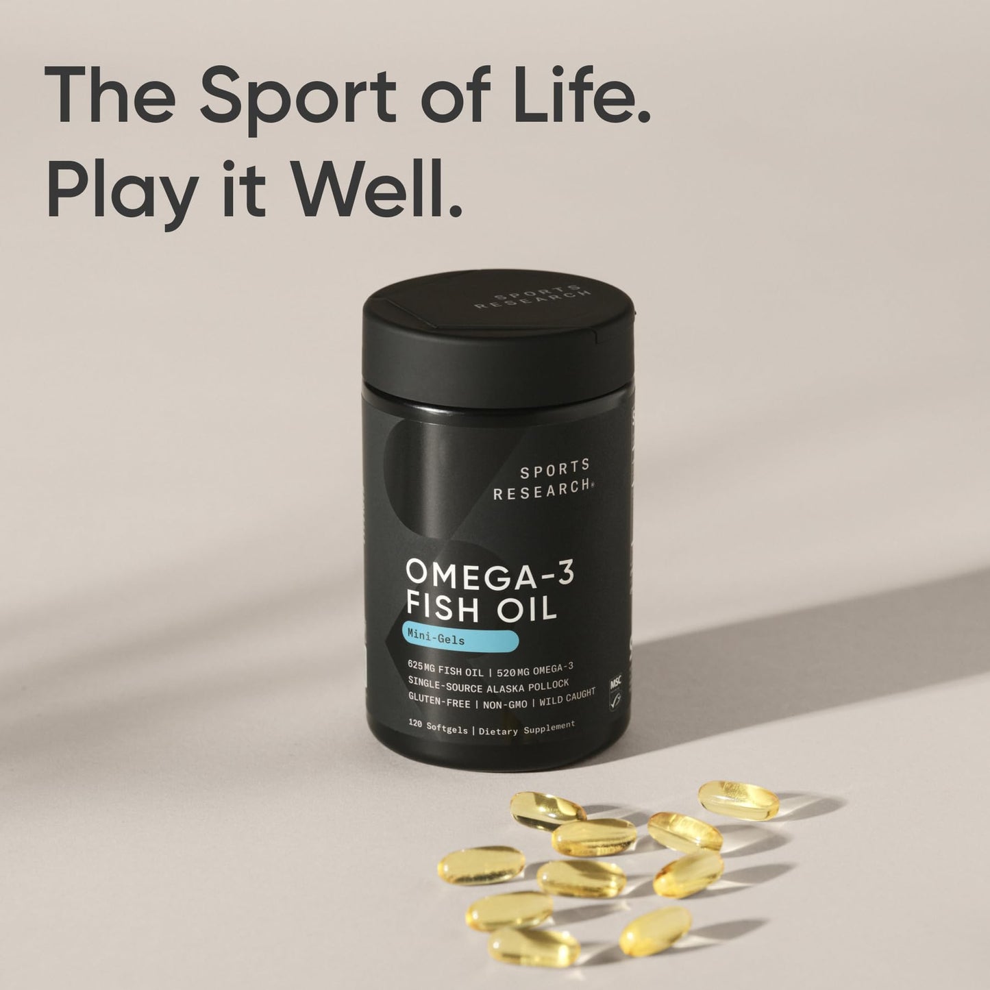 Sports Research® Omega-3 Fish Oil 1250mg from Wild Alaska Pollock, 30 Count | Always Fresh Never Fishy | 690mg EPA 260mg DHA per Softgel · Heart & Brain Health* · MSC Certified Sustainable - 30 Servings