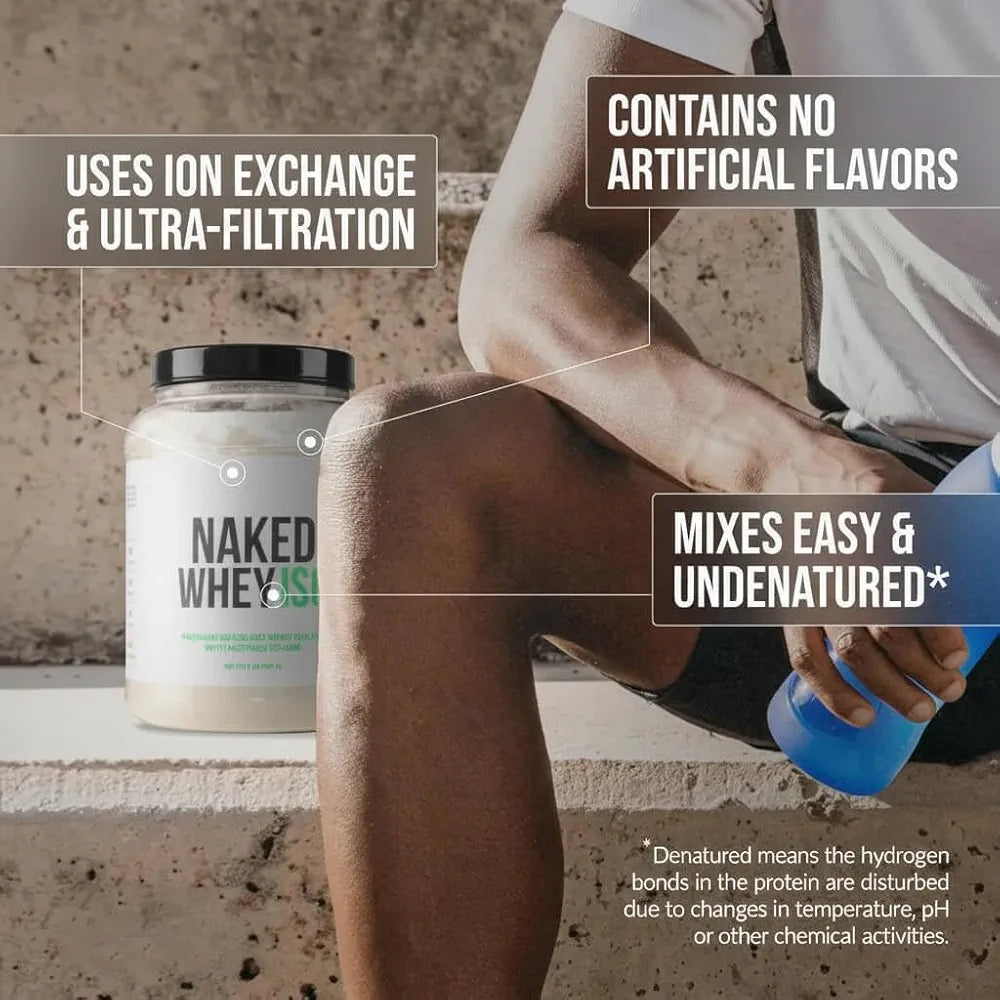 NAKED Whey Isolate Protein - Only 2 Ingredients, 30g Grass-Fed Protein, Zero Carb, Unflavored, Undenatured, Non-GMO, No Soy, Gluten-Free, No Preservatives - 28 Servings
