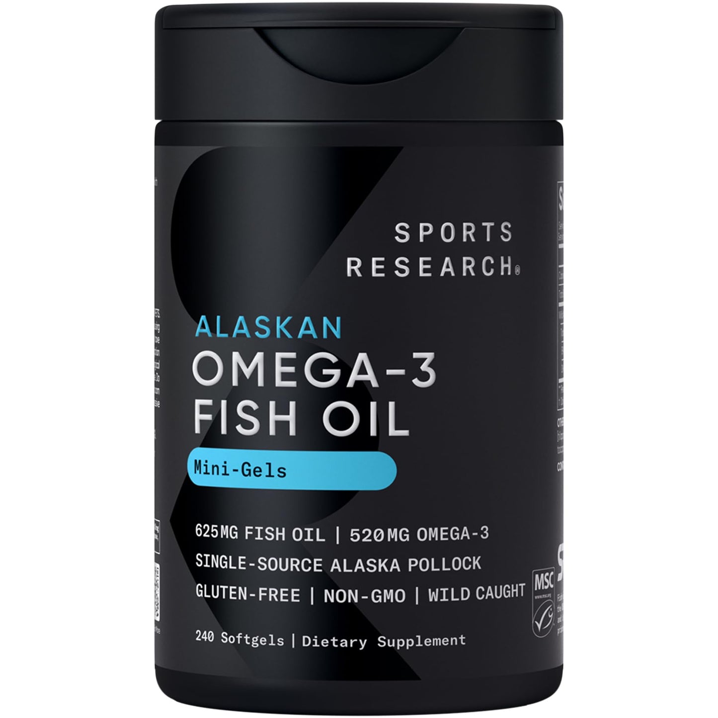 Sports Research® Omega-3 Fish Oil 1250mg from Wild Alaska Pollock, 30 Count | Always Fresh Never Fishy | 690mg EPA 260mg DHA per Softgel · Heart & Brain Health* · MSC Certified Sustainable - 30 Servings
