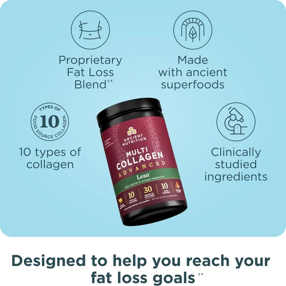 Ancient Nutrition Advanced Hydrolyzed Collagen Peptides Powder Protein Lean with Probiotics and Vitamin C, Cinnamon, for Women & Men, Supports Healthy Weight Management & Muscle Building, 14 Servings