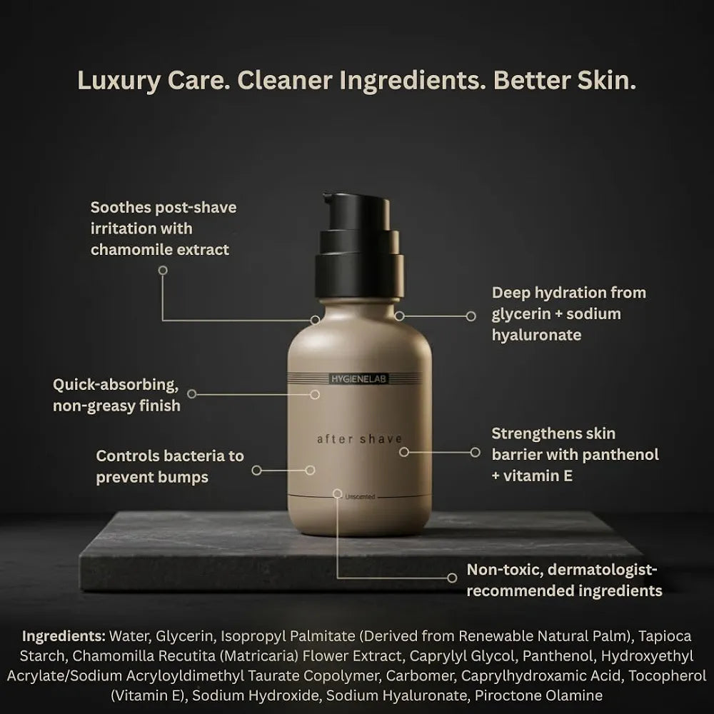 HygieneLab Unscented After Shave Moisturizer for Sensitive Skin - Aloe Vera & Vitamin E Formula