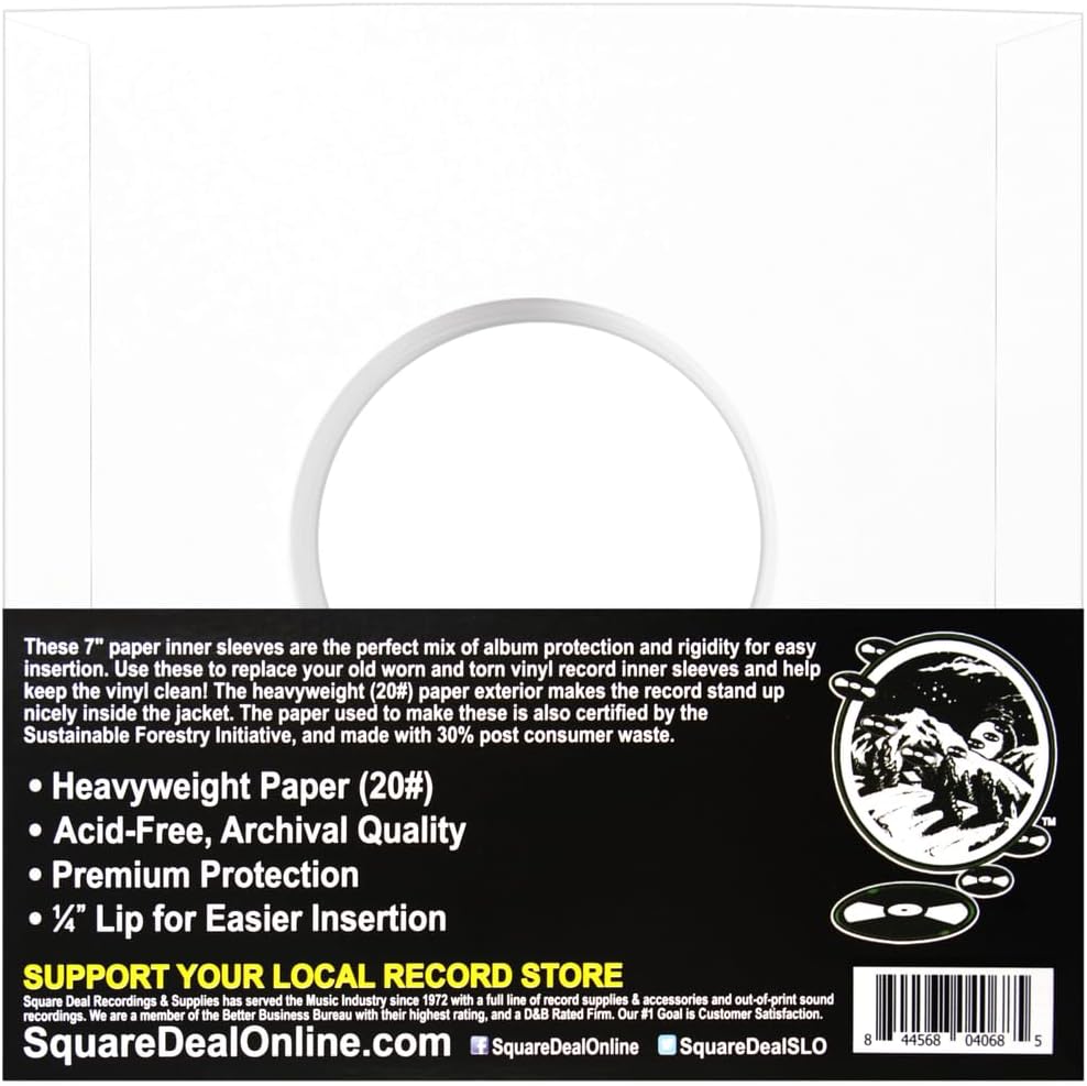 (500) Archival Quality Acid-Free Heavyweight Paper Inner Sleeves for 7 Inch Vinyl Records #07IW