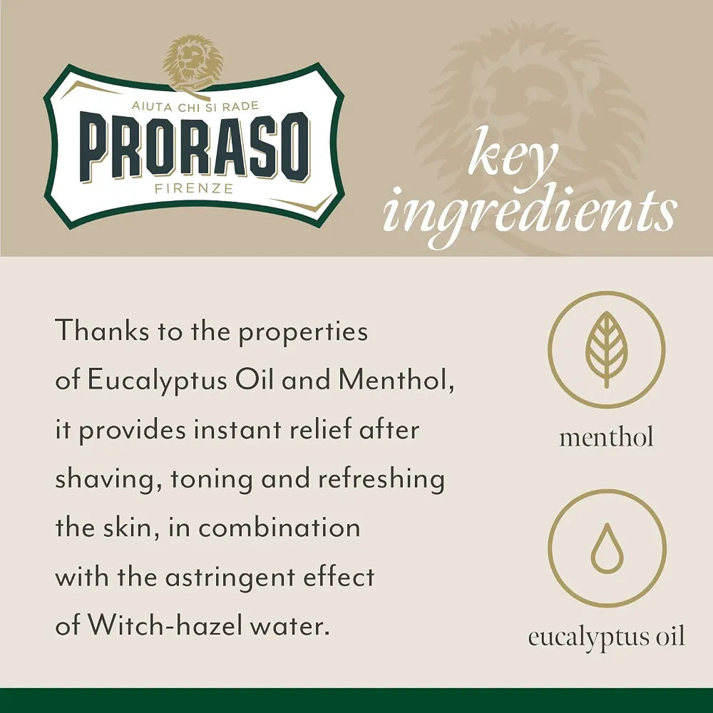 Proraso Refreshing After Shave Lotion with Eucalyptus Oil and Menthol - 3.4oz Premium Italian Shaving Splash for All Beard Types