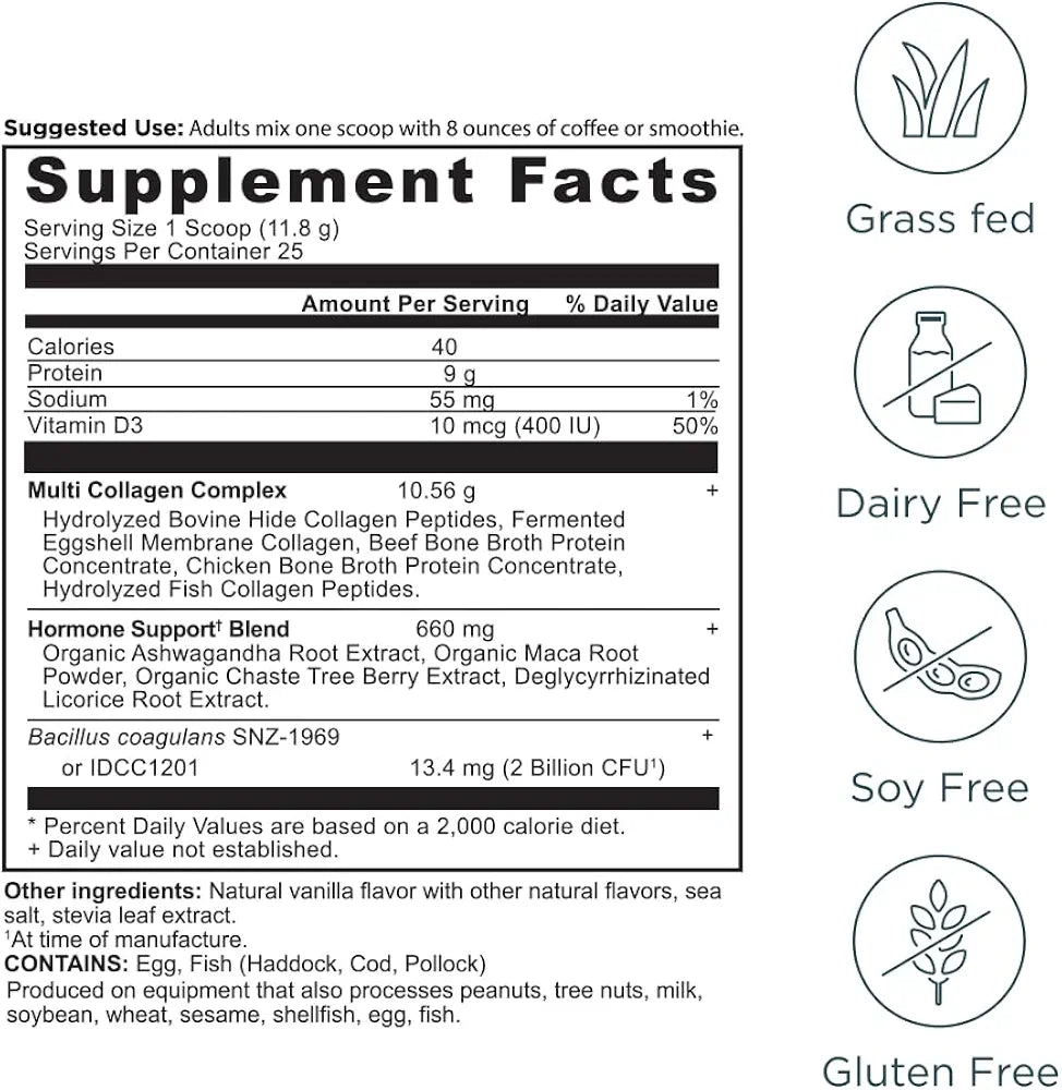 Ancient Nutrition Hormone Balance + Collagen Powder Supplement, Hydrolyzed Collagen Peptides, Key Clinically Validated Ingredient to Support Balanced Hormones and Boost Energy, Vanilla, 25 Servings