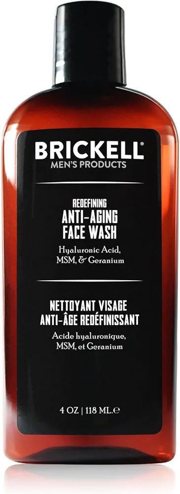 Brickell Men's Redefining Anti-Aging Face Wash For Men, Foaming Gel Face Wash Firms & Plumps Skin to Reduce Signs of Aging, With Hyaluronic Acid, Vitamin E, and Vitamin C, 4oz, Scented