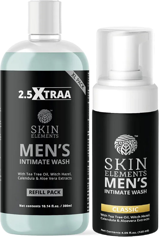 Skin Elements Men's Intimate Wash JUMBO Pack | with Refill | For 180 Days | 14.2 fl. oz | pH Balanced Hygiene Foaming Wash | Controls Bad Odor | Tea Tree Oil | Super Saver Pack |