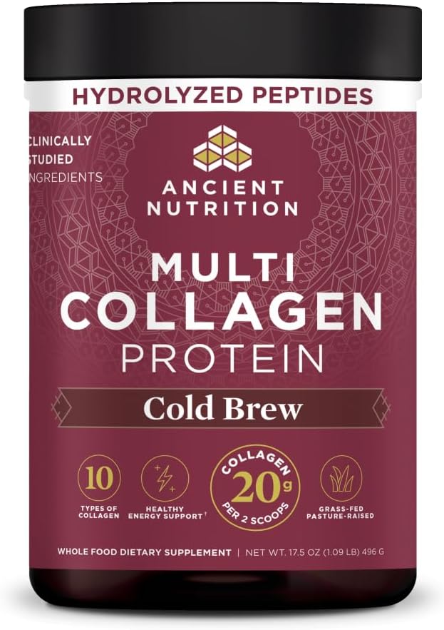 Ancient Nutrition Collagen Peptides Powder, Multi Collagen Protein, Women & Men, Vitamin C, Probiotics, Hydrolyzed Collagen, Supports Skin, Joints, Gut Health, Unflavored (40 Servings)