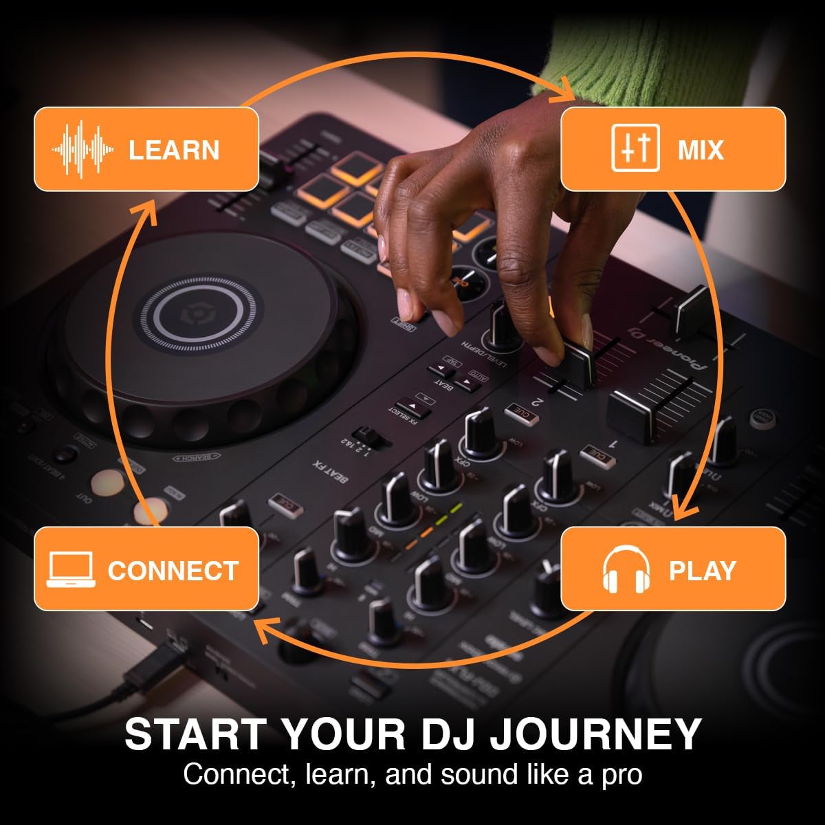 Pioneer DJ DDJ-FLX4 2-Channel DJ Controller, 16 Pads, Graphite | For learners and improvers, 2-channel 2-deck controller, Smart Fader, Smart CFX, mic and livestream ready, USB