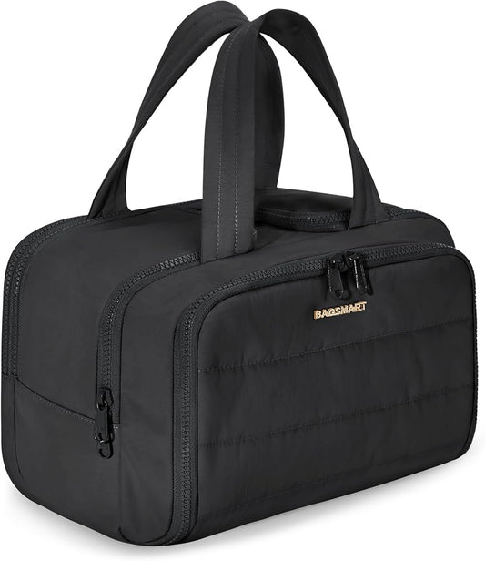 BAGSMART Large Puffy Travel Toiletry and Cosmetic Organizer Bag with Handle, Black