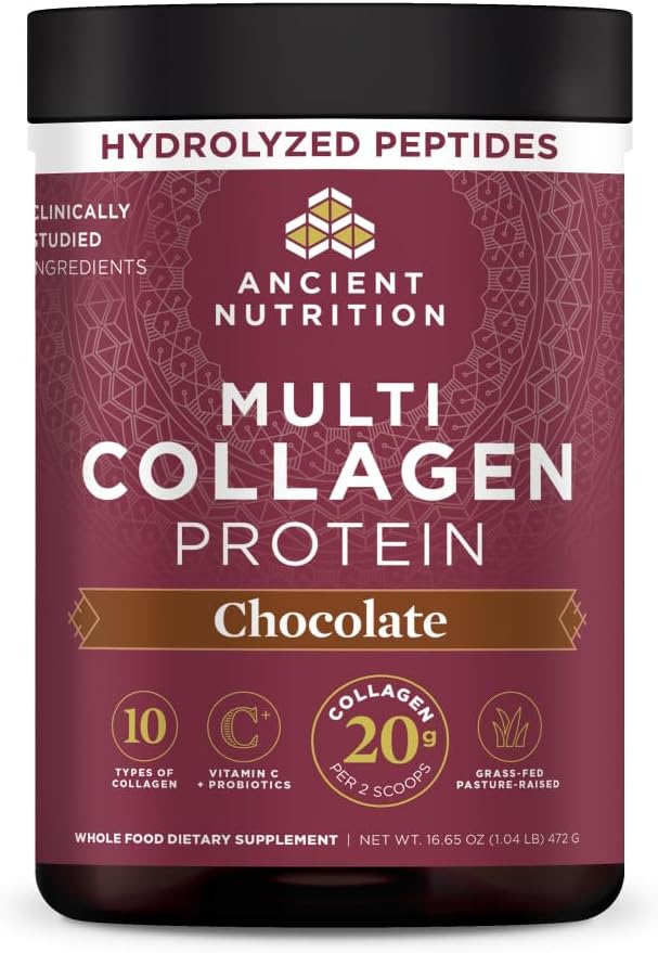 Ancient Nutrition Collagen Peptides Powder, Multi Collagen Protein, Women & Men, Vitamin C, Probiotics, Hydrolyzed Collagen, Supports Skin, Joints, Gut Health, Unflavored (40 Servings)