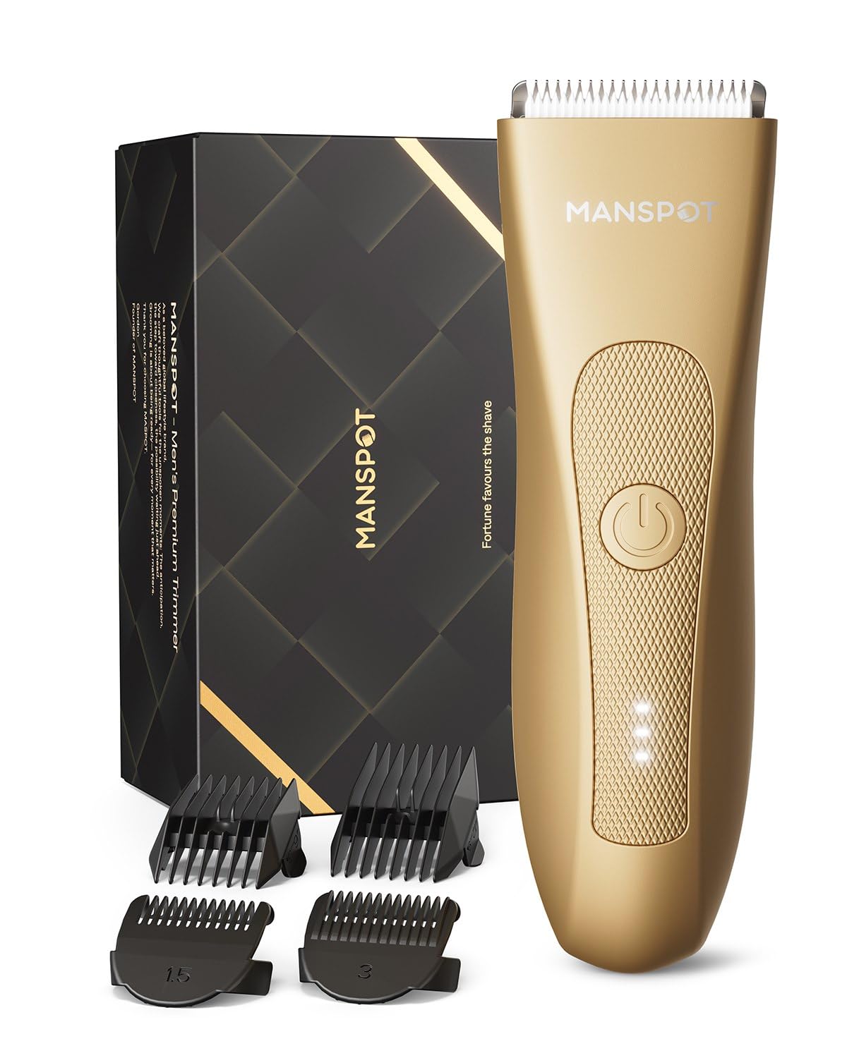 MANSPOT Manscape Groin & Body Hair Trimmer for Men, Electric Pubic Shaver | Replaceable Ceramic Blade, Ball Razors for Men, Manscape Kit with 4 Guards, IPX7 Waterproof, Wet/Dry Use, 90-Minute Shaving