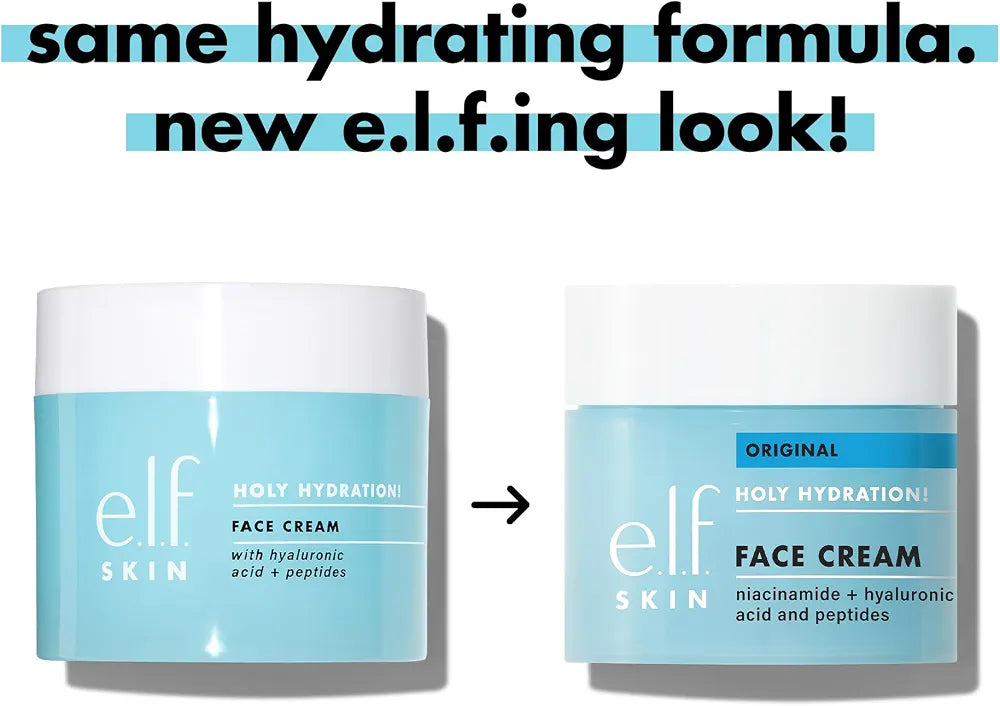 e.l.f. SKIN Holy Hydration! Face Cream with Hyaluronic Acid, Niacinamide & Peptides - Nourishing, Plumping, Vegan & Cruelty-Free Daily Moisturizer