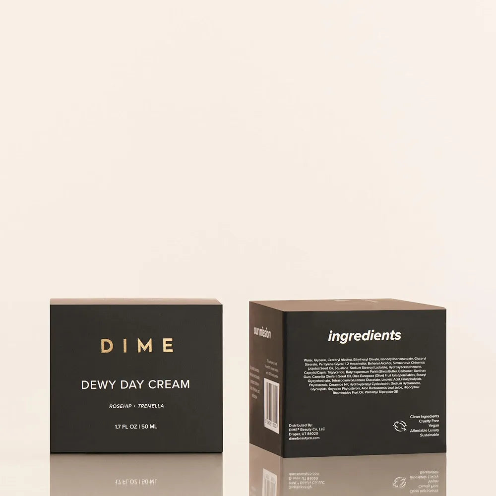 DIME Beauty Dewy Day Cream - Anti-Aging Hydrating Face Moisturizer with Rosehip Oil, Ceramides and Snow Mushroom for Dry and Combination Skin, Vegan and Cruelty-Free, 1.7 oz / 50 ml