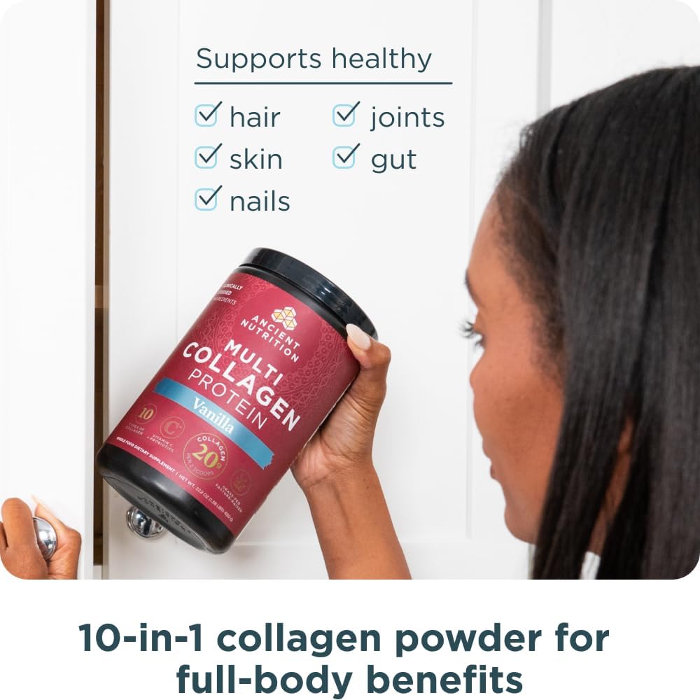 Ancient Nutrition Collagen Peptides Powder, Multi Collagen Protein, Women & Men, Vitamin C, Probiotics, Hydrolyzed Collagen, Supports Skin, Joints, Gut Health, Unflavored (40 Servings)