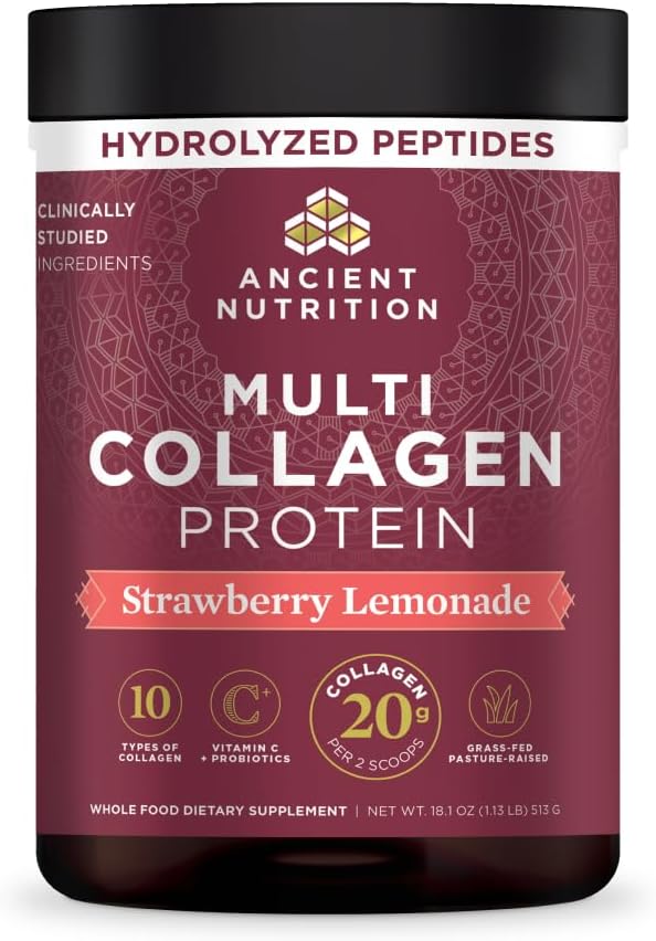 Ancient Nutrition Collagen Peptides Powder, Multi Collagen Protein, Women & Men, Vitamin C, Probiotics, Hydrolyzed Collagen, Supports Skin, Joints, Gut Health, Unflavored (40 Servings)
