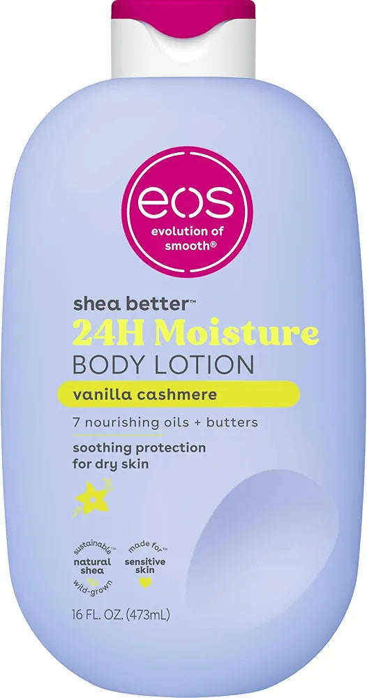eos Shea Better Body Lotion Vanilla Cashmere, 24-Hour Moisture Skin Care, Lightweight & Non-Greasy, Natural Shea, Vegan, Vanilla Body Lotion, 16 fl oz