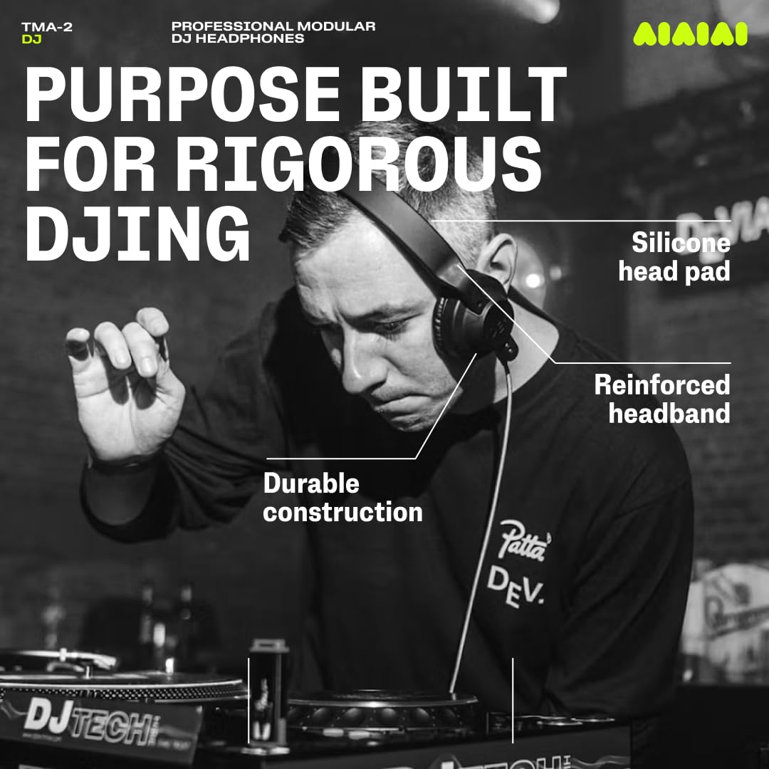 AIAIAI TMA-2 DJ XE Wired On-Ear DJ Headphones, 168g, Black, Balanced Audio | 40mm bio-cellulose drivers, 3.5mm jack, high-isolation memory-foam pads, weighing only 168g, balanced sound, modular parts