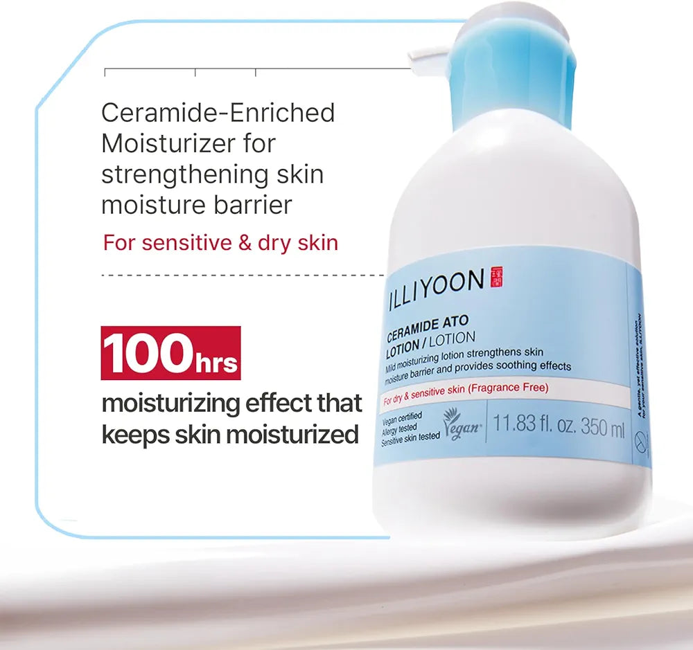 Illiyoon Ceramide Ato Lotion | Lightweight Moisturizer for Dry & Sensitive Skin, Barrier Repair for Face and Body, Mild for Babies, Vegan Certified, Korean Skincare, 2.29 fl.oz.