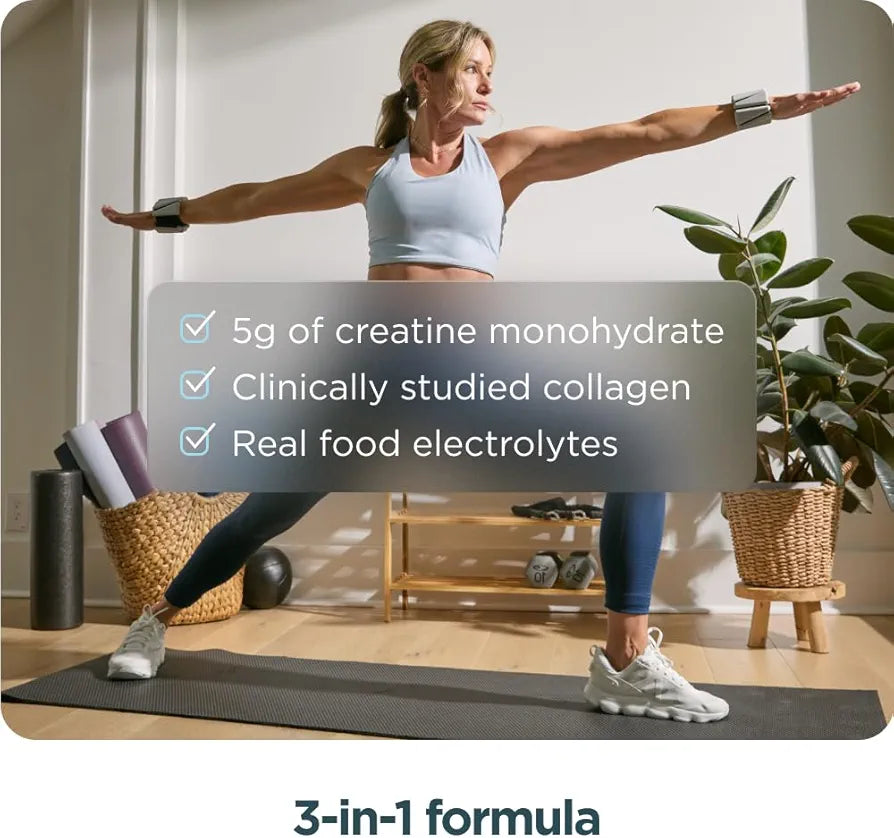Ancient Nutrition Creatine + Collagen + Electrolytes – Muscle Strength, Lean Body Mass, Joint Comfort & Cognitive Support – Includes 5g Creatine Monohydrate for Women, Lemon 