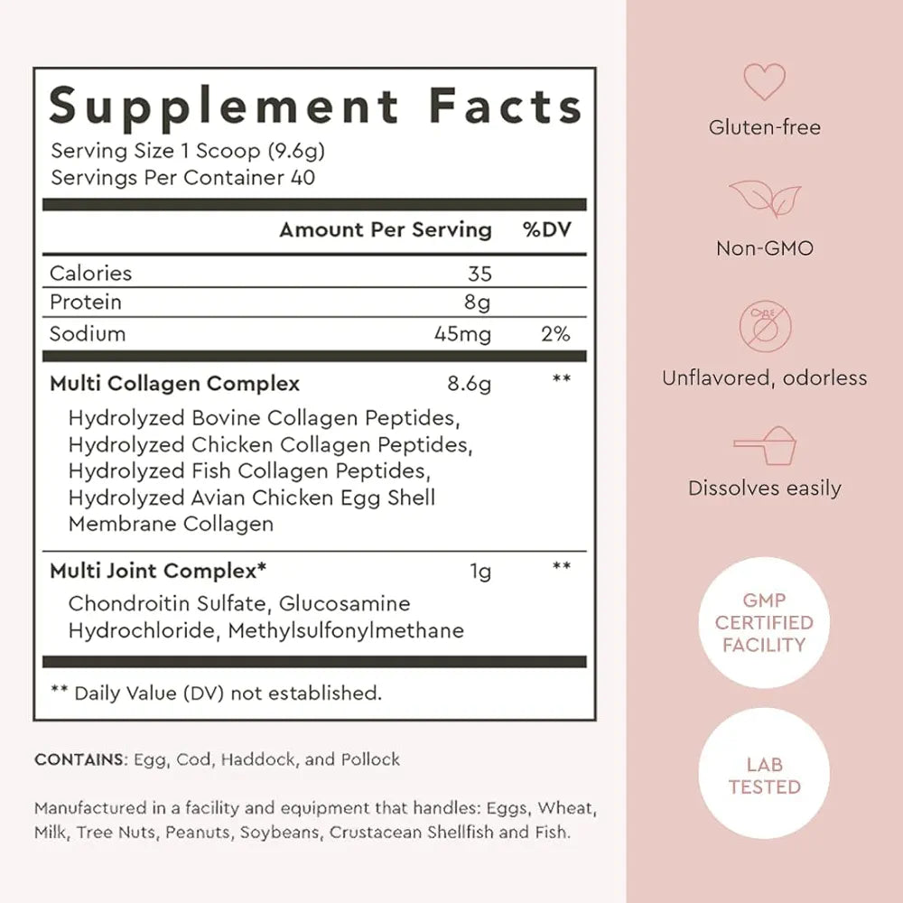 Alaya Multi Collagen Powder - Type I, II, III, V, X Hydrolyzed Collagen Peptides Protein Powder Supplement with MSM + GC  - NSF Certified - 