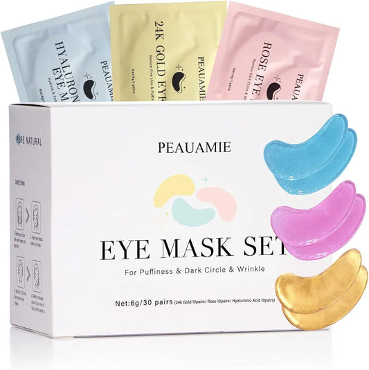 PEAUAMIE 24K Gold and Hyaluronic Acid Under Eye Patches for Dark Circles, Puffiness, and Wrinkles - 30 Pairs