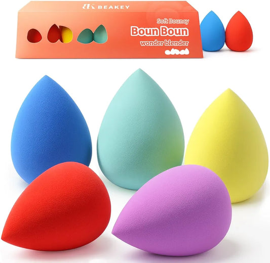 BEAKEY 5-Piece Professional Makeup Sponge Set - Latex-Free, Low-Absorption Beauty Blenders for Liquid, Cream, and Powder Foundation