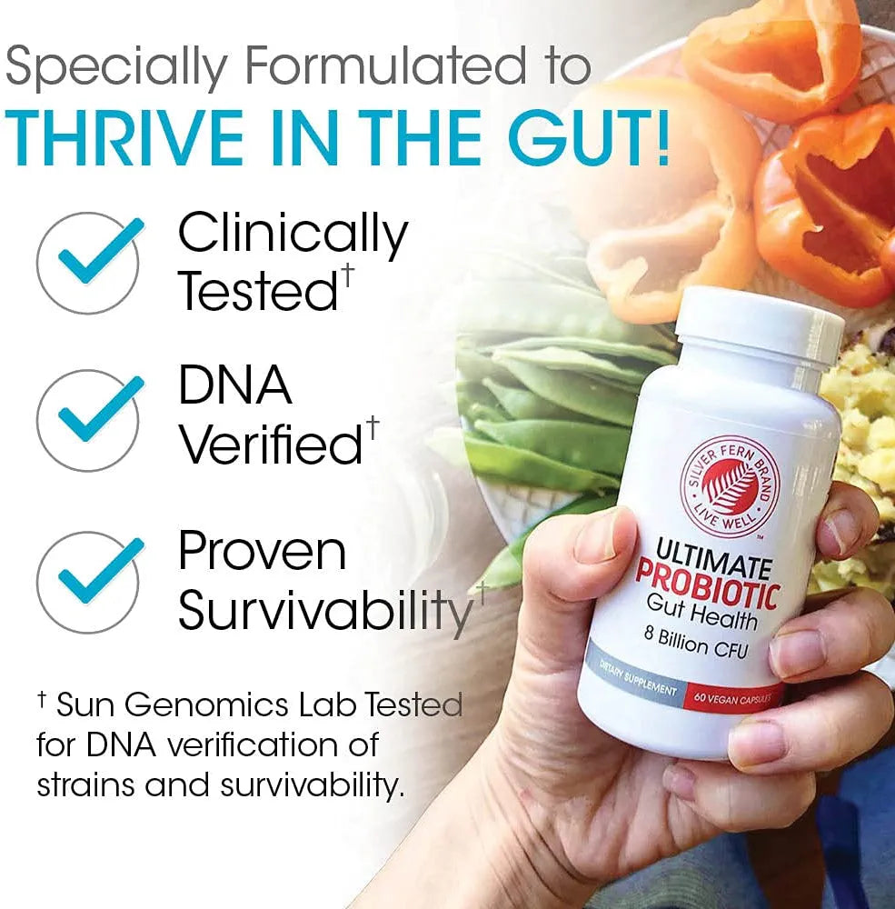 Silver Fern Ultimate Probiotic 2-Pack – Probiotics for Women & Men – 8 Billion CFU Spore-Forming Gut Health Supplement – DNA Verified, Vegan Probiotic, Shelf-Stable, High Survivability – 120 Capsules
