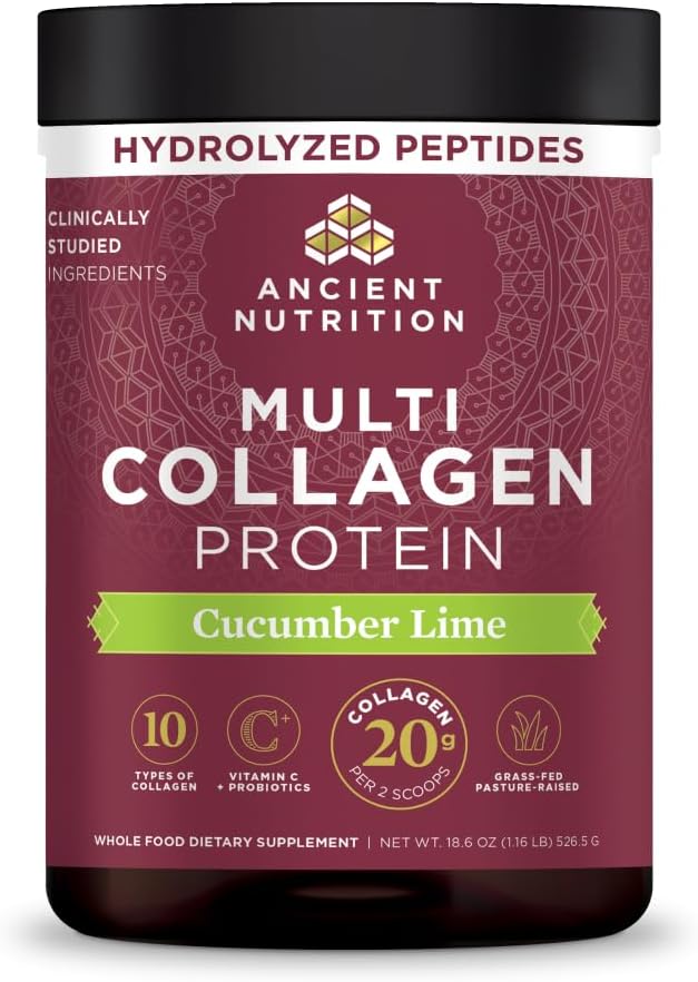 Ancient Nutrition Collagen Peptides Powder, Multi Collagen Protein, Women & Men, Vitamin C, Probiotics, Hydrolyzed Collagen, Supports Skin, Joints, Gut Health, Unflavored (40 Servings)