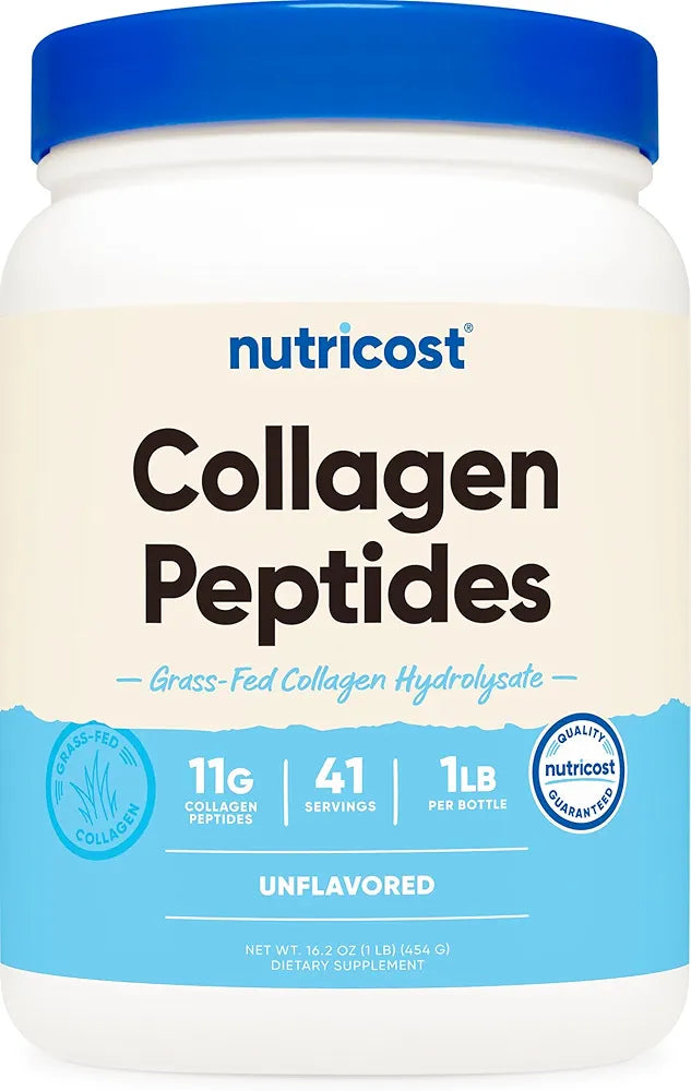 Nutricost Collagen Peptides Powder 1LB  - Grass Fed Bovine Collagen Hydrolysate 
