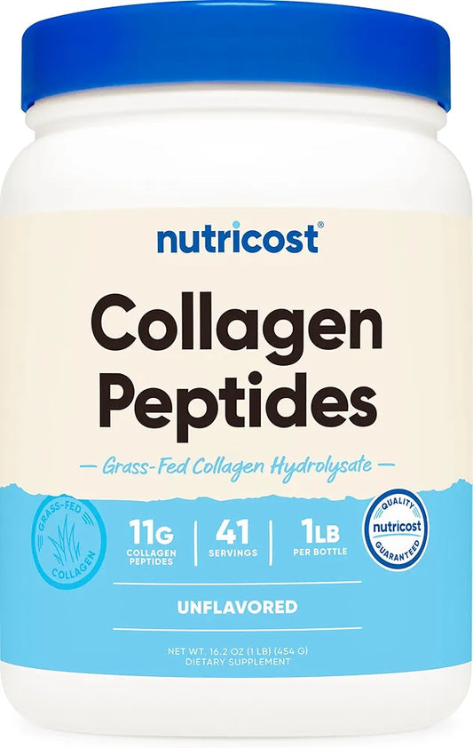 Nutricost Collagen Peptides Powder 1LB  - Grass Fed Bovine Collagen Hydrolysate 