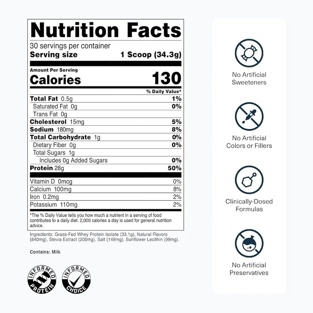 Transparent Labs Grass-Fed Whey Protein Isolate - Naturally Flavored, Gluten Free Whey Protein Powder with 28g of Protein per Serving & 9 Amino Acids - 30 Servings, French Vanilla