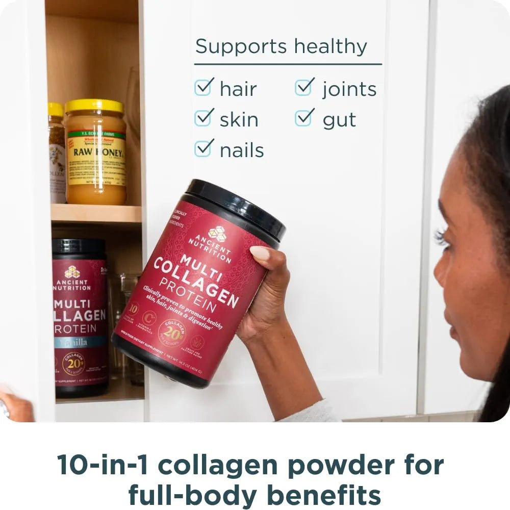 Ancient Nutrition Collagen Peptides Powder, Multi Collagen Protein, Women & Men, Vitamin C, Probiotics, Hydrolyzed Collagen, Supports Skin, Joints, Gut Health, Unflavored 