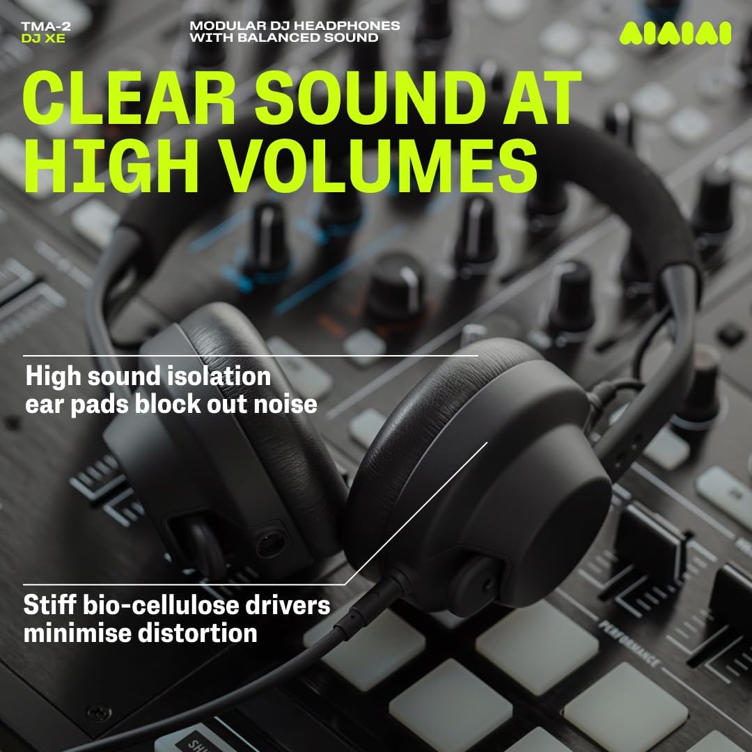 AIAIAI TMA-2 DJ XE Wired On-Ear DJ Headphones, 168g, Black, Balanced Audio | 40mm bio-cellulose drivers, 3.5mm jack, high-isolation memory-foam pads, weighing only 168g, balanced sound, modular parts
