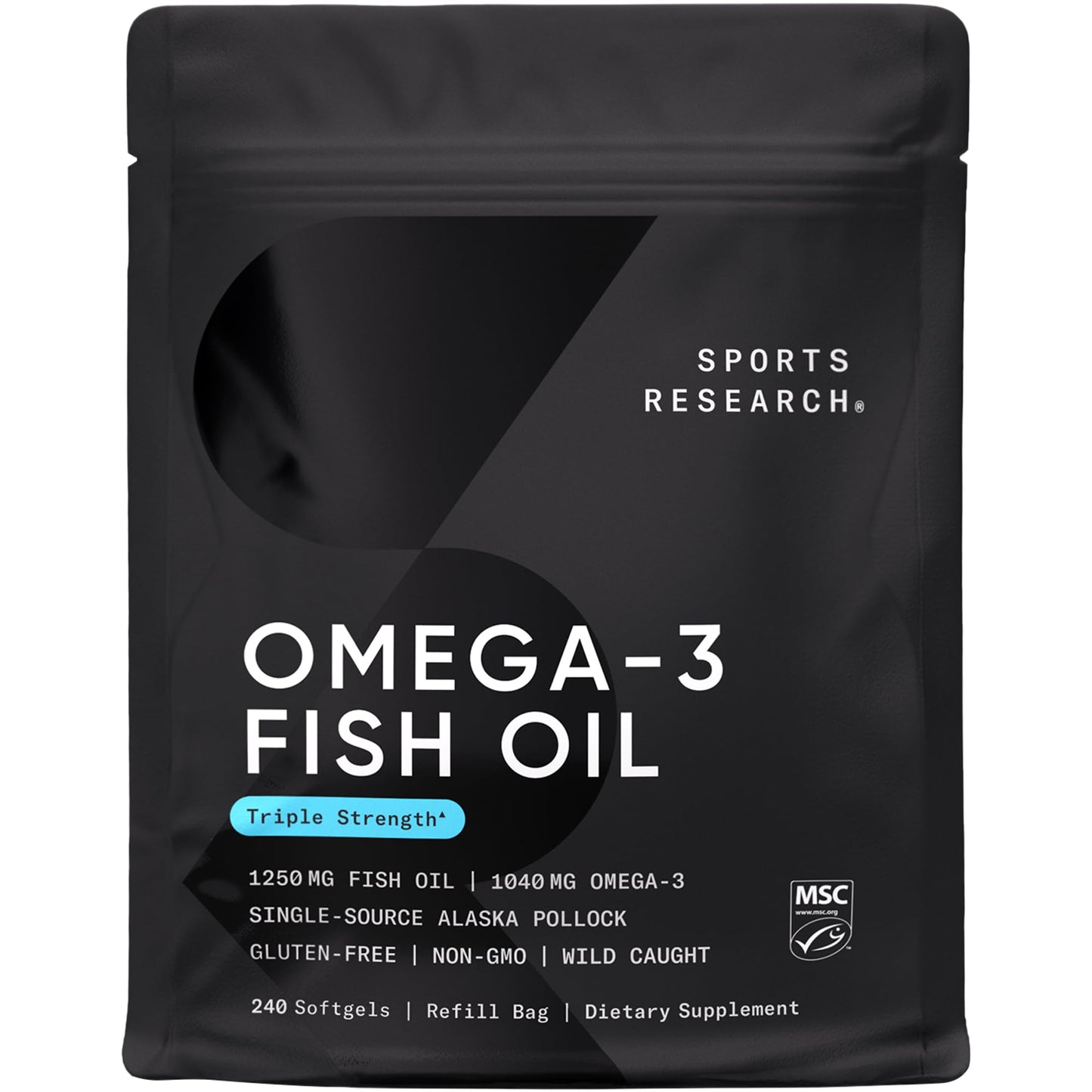 Sports Research® Omega-3 Fish Oil 1250mg from Wild Alaska Pollock, 30 Count | Always Fresh Never Fishy | 690mg EPA 260mg DHA per Softgel · Heart & Brain Health* · MSC Certified Sustainable - 30 Servings