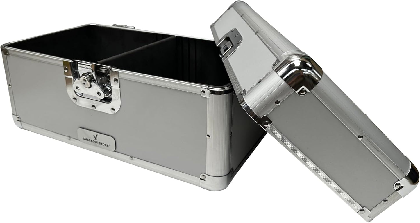 CheckOutStore Silver Aluminum 7" 45 RPM Record Storage Box (Holds Up to 200 Records)