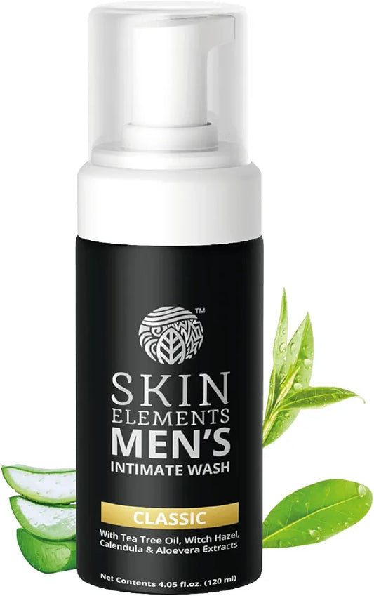 Skin Elements Intimate Wash for Men | pH Balanced Foaming Wash with Tea Tree Oil & Aloe Vera | Soothes, Refreshes & Maintains Hygiene | 4.05 fl. oz. |
