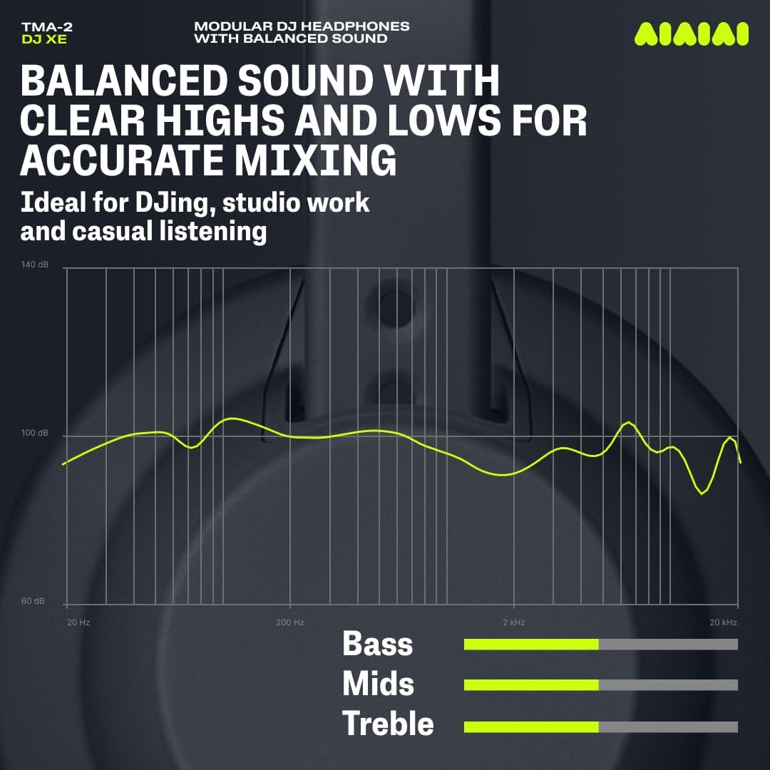 AIAIAI TMA-2 DJ XE Wired On-Ear DJ Headphones, 168g, Black, Balanced Audio | 40mm bio-cellulose drivers, 3.5mm jack, high-isolation memory-foam pads, weighing only 168g, balanced sound, modular parts