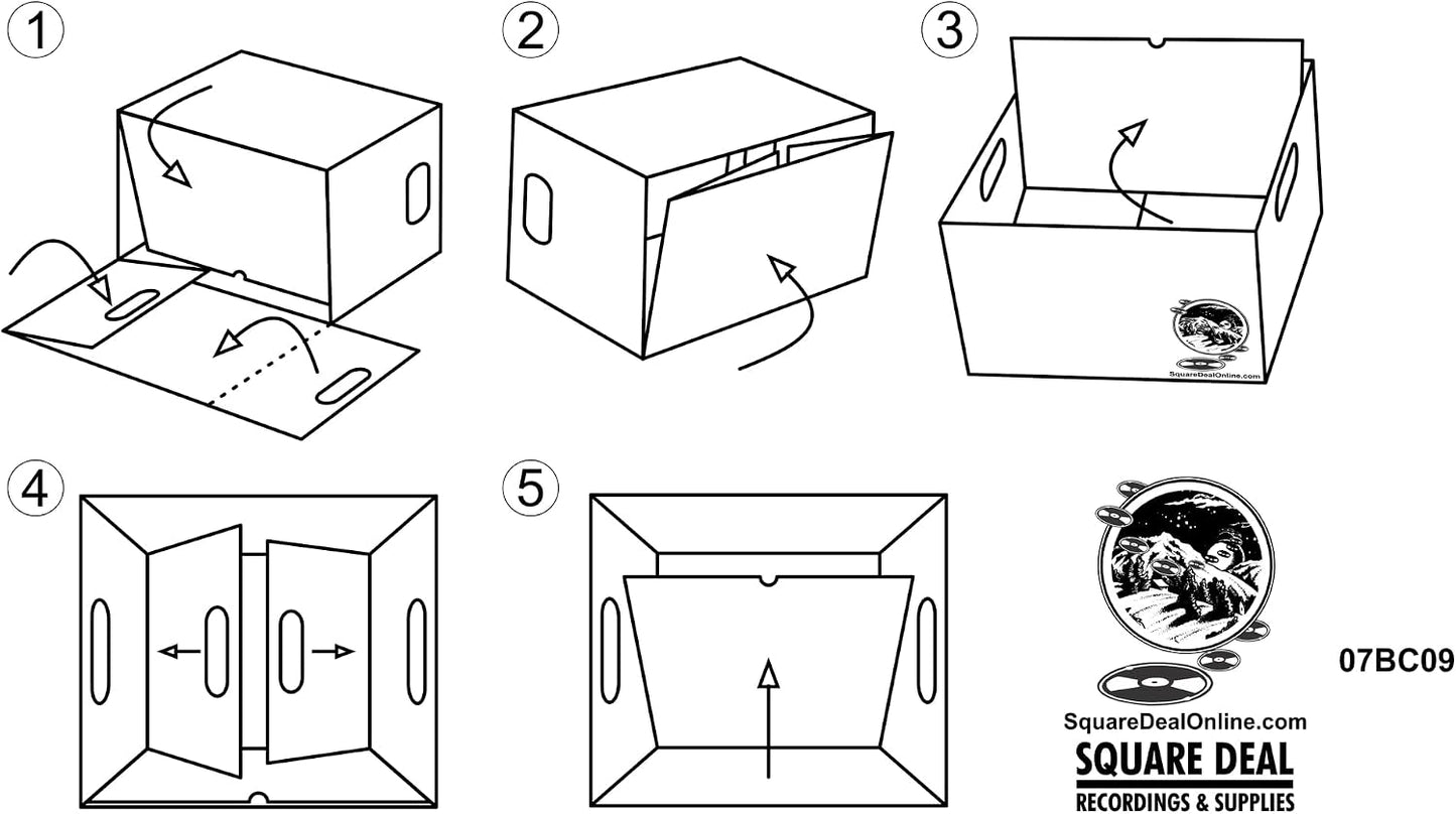 Durable Set of 5 - 7 inch Vinyl Record Storage Boxes - Sturdy Cardboard Construction with Removable Lid - Holds Up to 200 Records Each - Built Tough for Long-Term, Secure Archival Storage - #07BC09