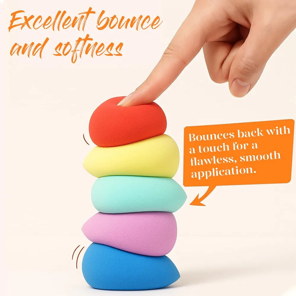 BEAKEY 5-Piece Professional Makeup Sponge Set - Latex-Free, Low-Absorption Beauty Blenders for Liquid, Cream, and Powder Foundation