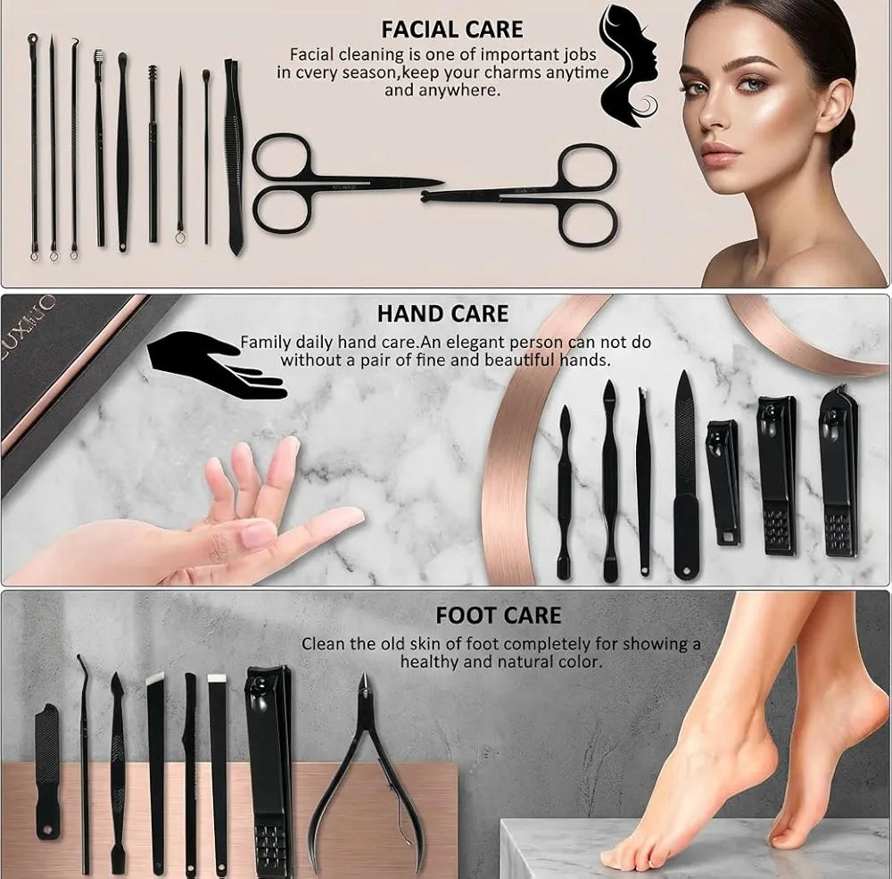 MINKINH Manicure Set Professional Nail Clipper Kit-26 Pieces Stainless Steel Manicure Kit,Nail Care Tools with Luxurious Travel Case 