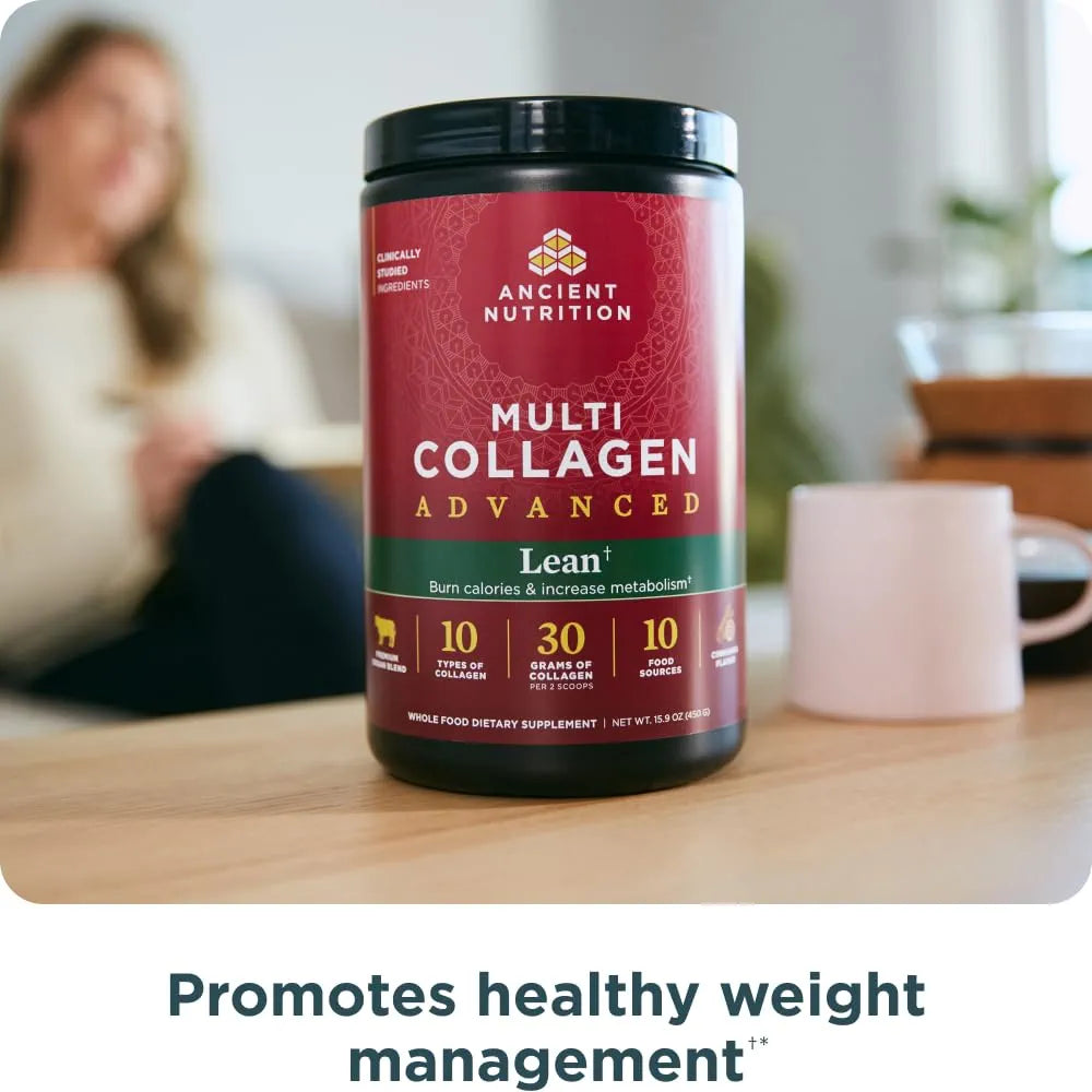 Ancient Nutrition Advanced Hydrolyzed Collagen Peptides Powder Protein Lean with Probiotics and Vitamin C, Cinnamon, for Women & Men, Supports Healthy Weight Management & Muscle Building, 14 Servings