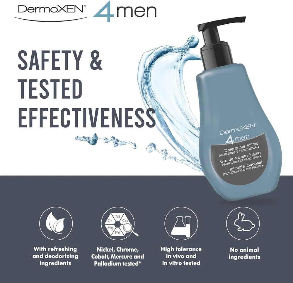 DERMOXEN Men's Intimate Wash | pH Balanced Daily Hygiene Gel | Freshness & Odor-Control Formula with Menthol | Gentle Cleansing for the Groin Area | Male Hygiene Product | 4.23 fl oz