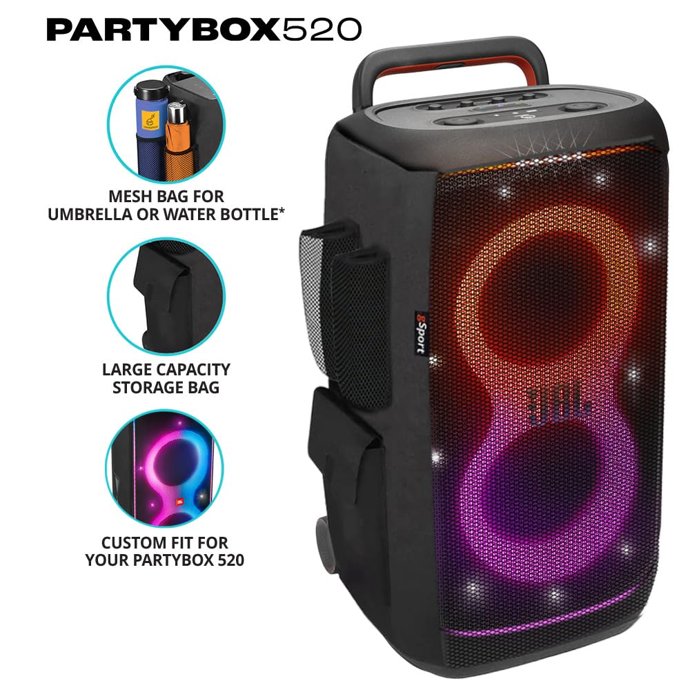 JBL PartyBox 520 Portable Party Speaker with AI Sound Boost - Black | Up To 15 Hours Playtime, Replaceable Battery, Auracast Stereo Linking, Telescopic Handle And Wheels, Mic And Guitar Inputs