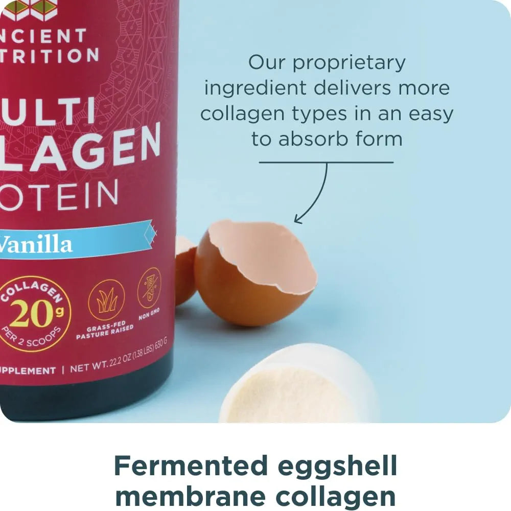 Ancient Nutrition Collagen Peptides Powder, Multi Collagen Protein, Women & Men, Vitamin C, Probiotics, Hydrolyzed Collagen, Supports Skin, Joints, Gut Health, Vanilla, 45 Servings