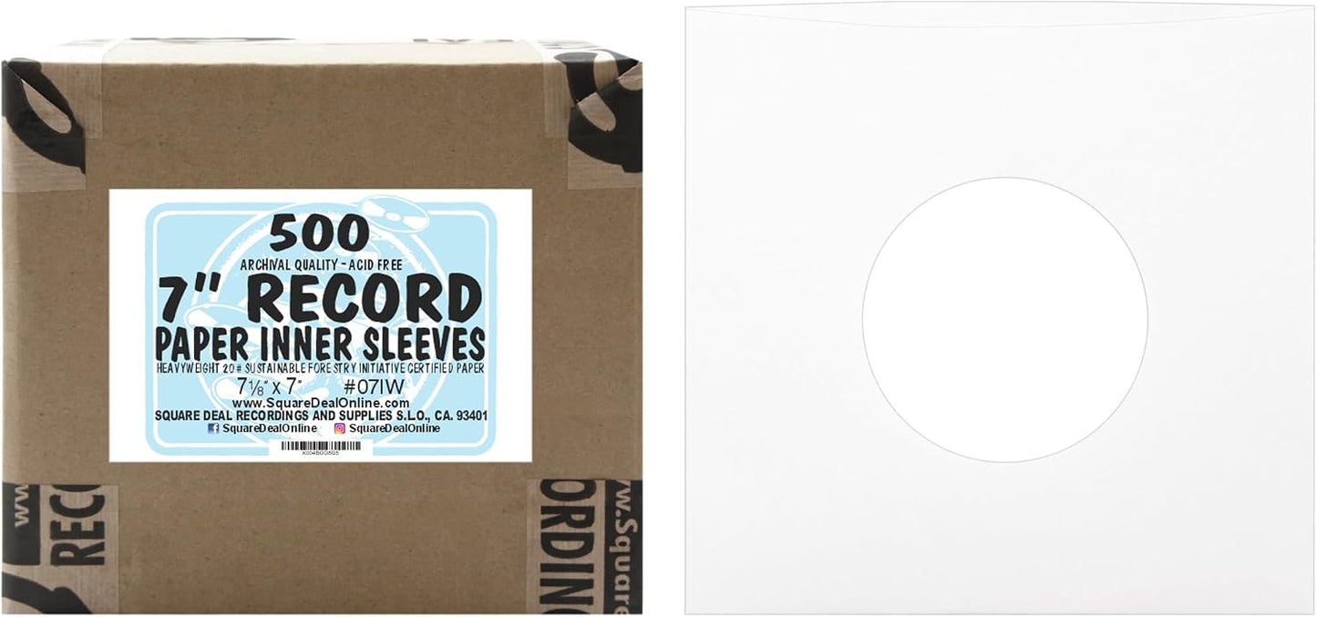 (500) Archival Quality Acid-Free Heavyweight Paper Inner Sleeves for 7 Inch Vinyl Records #07IW