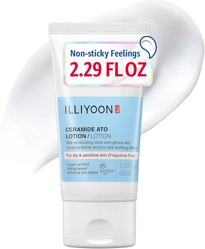 Illiyoon Ceramide Ato Lotion | Lightweight Moisturizer for Dry & Sensitive Skin, Barrier Repair for Face and Body, Mild for Babies, Vegan Certified, Korean Skincare, 2.29 fl.oz.