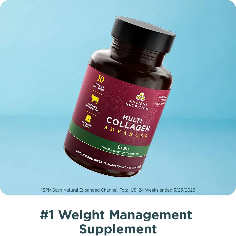 Ancient Nutrition Multi Collagen Advanced Lean with Probiotics, Hydrolyzed Collagen Peptides Supports Healthy Weight Loss and Fat Loss, 90 Count
