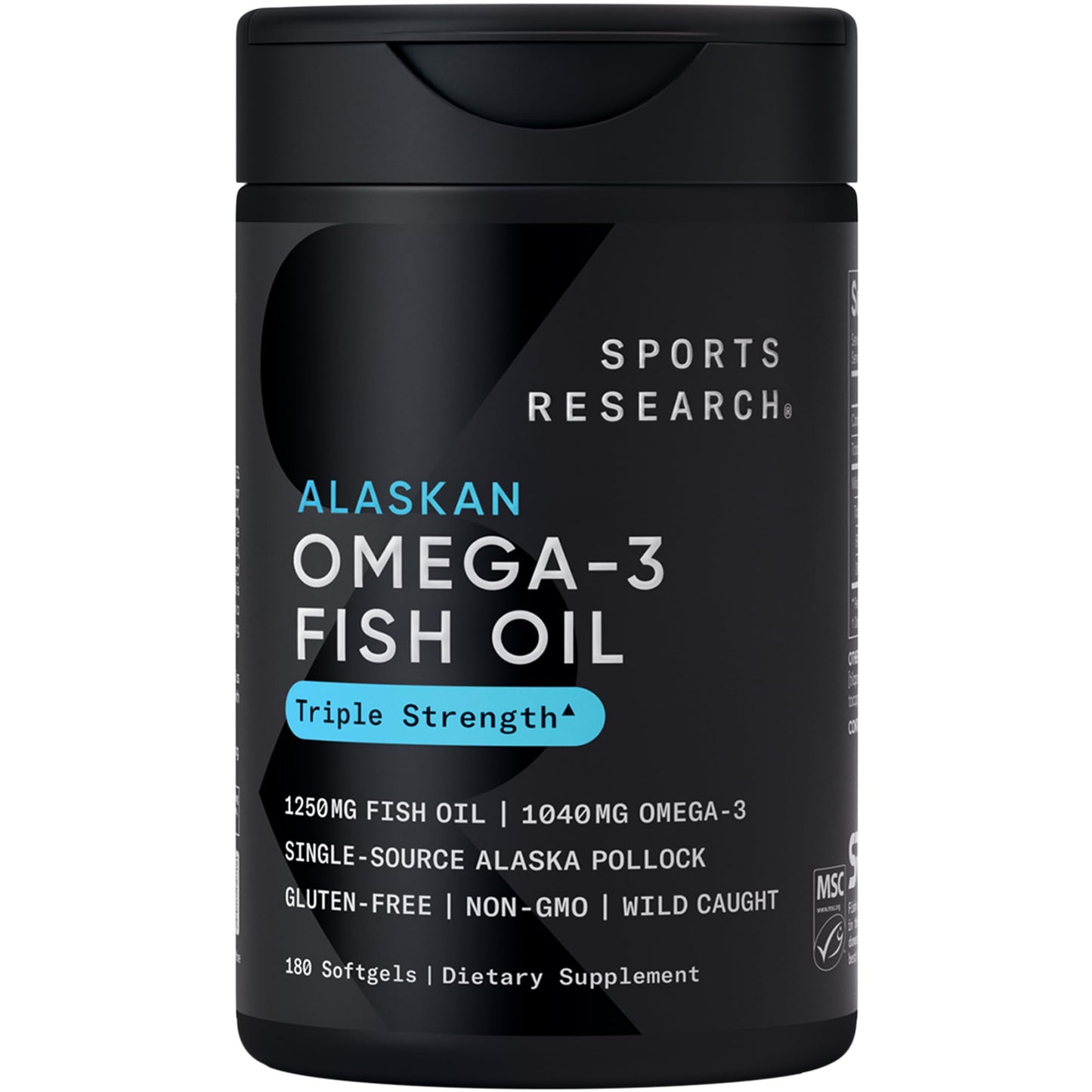 Sports Research® Omega-3 Fish Oil 1250mg from Wild Alaska Pollock, 30 Count | Always Fresh Never Fishy | 690mg EPA 260mg DHA per Softgel · Heart & Brain Health* · MSC Certified Sustainable - 30 Servings
