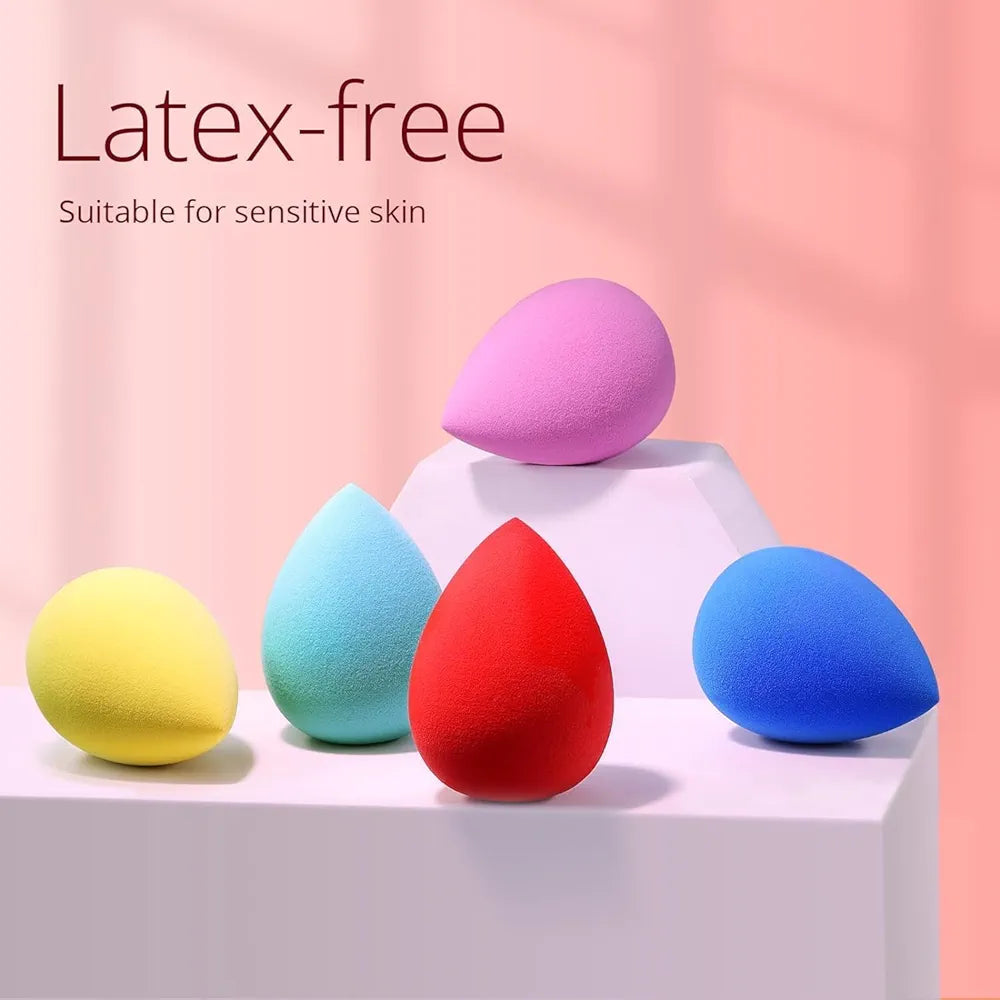 BEAKEY 5-Piece Professional Makeup Sponge Set - Latex-Free, Low-Absorption Beauty Blenders for Liquid, Cream, and Powder Foundation